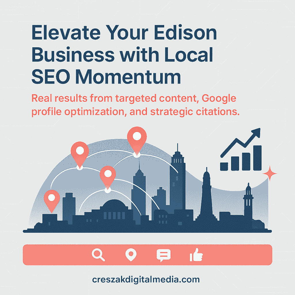 SEO Services in Edison showcasing local business success and growth by CresZak Digital Media through proven local search optimization