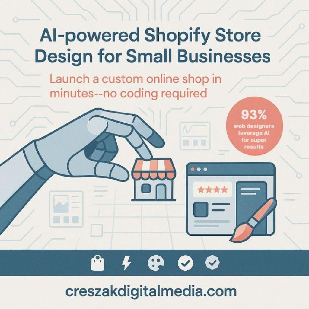 can ai tools create a custom web design shopify store for small business owners AI tools creating custom Shopify store designs for small businesses with CresZak Digital Media