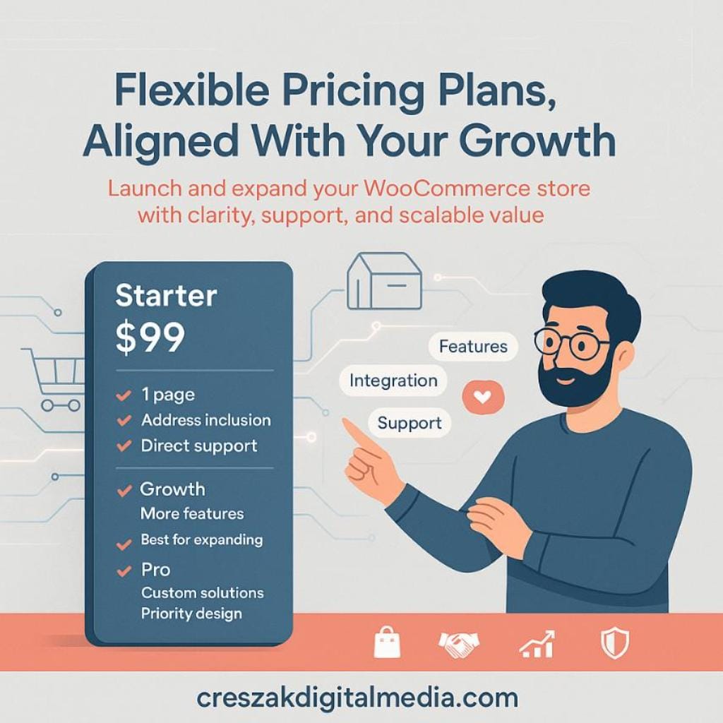 flexible pricing plans that match your business goals Flexible pricing for WooCommerce Web Design Services by CresZak Digital Media