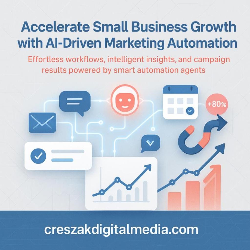 how can small businesses apply ai marketing automation tools to streamline marketing workflows with ai agents AI Automation Services by CresZak Digital Media streamlining small business marketing workflows.