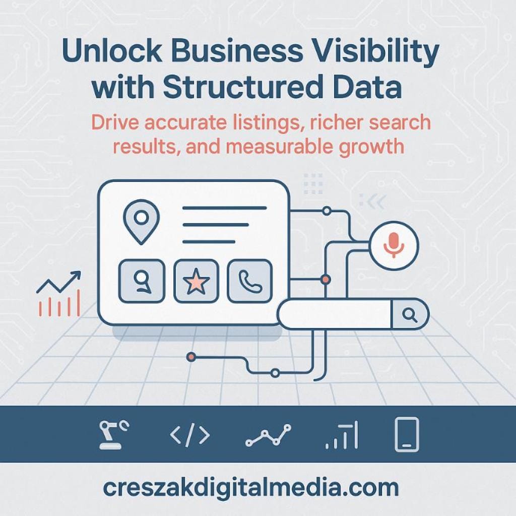 implementing structured data markup to communicate business information clearly CresZak Digital Media adds structured data to enhance communication through SEO Services.
