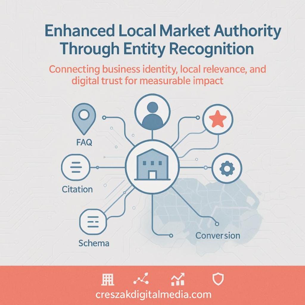 leveraging entity recognition for enhanced local market positioning How leveraging entity recognition strengthens local market presence and Local SEO Services by CresZak Digital Media.