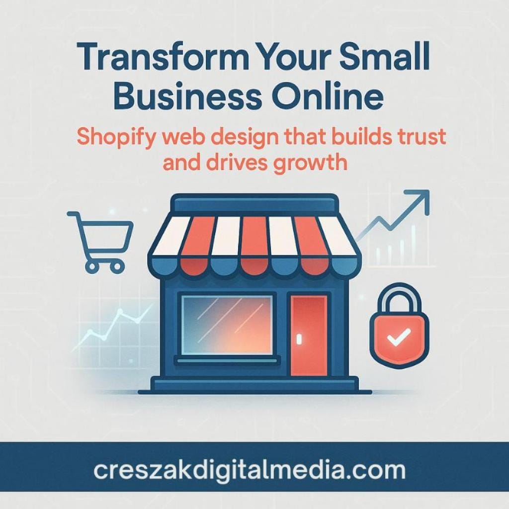 shopify web design services that transform small businesses Shopify Web Design Services by CresZak Digital Media that transform small businesses with high-impact store design.”
