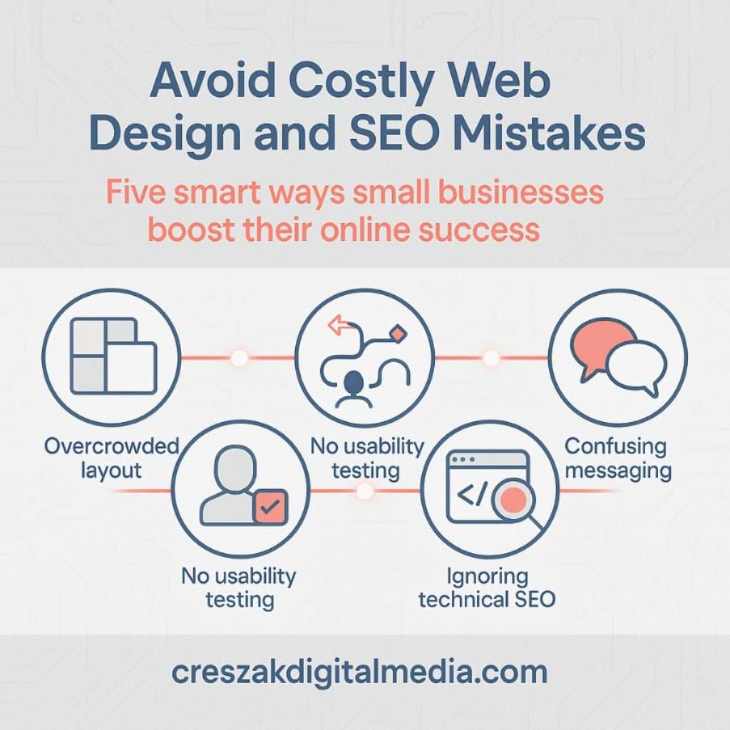 what are the 5 common mistakes small businesses make when choosing web design and seo services for their site CresZak Digital Media Web Design Services helping small businesses avoid common website mistakes.