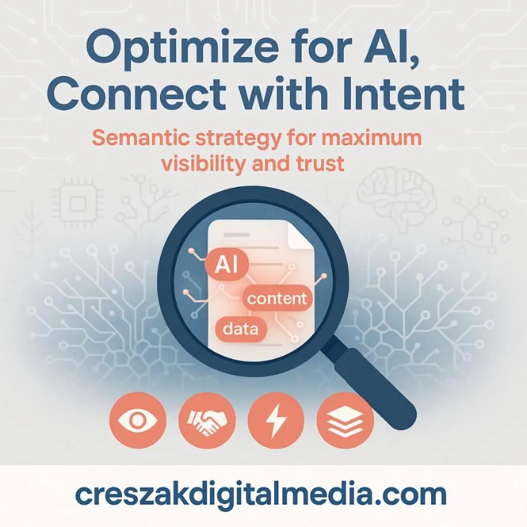 How content creators optimize SEO content writing services to align with AI and semantic search, strengthening SEO Services for Small Businesses by CresZak Digital Media.