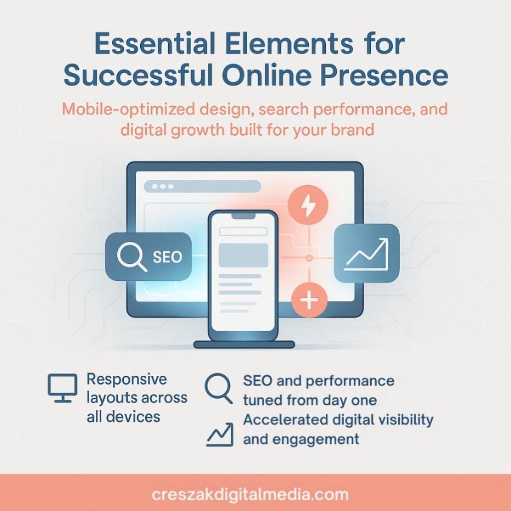 essential elements for successful online presence Essential elements for online success by CresZak Digital Media WordPress Web Design Company