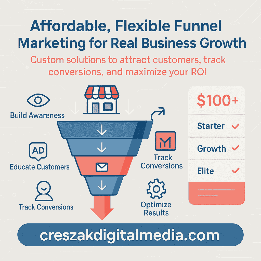 Affordable and flexible Funnel Marketing Services designed for scalable business growth by CresZak Digital Media