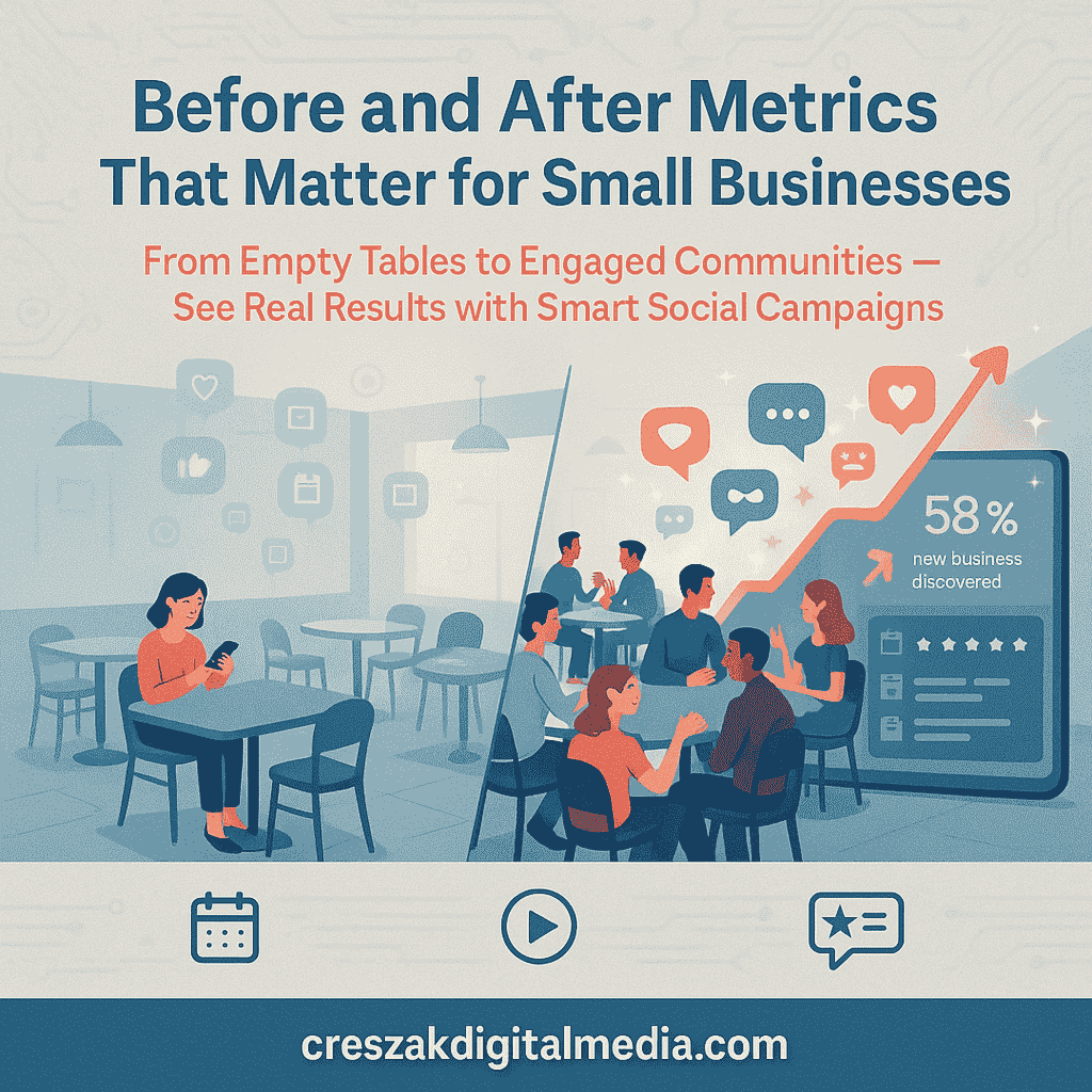 Before-and-after performance metrics showing results from Social Media Marketing Services by CresZak Digital Media