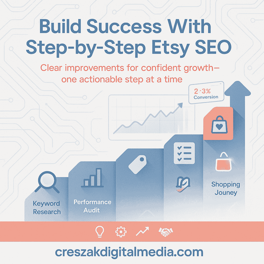 CresZak Digital Media improving shop performance through step-by-step Etsy Seo Services enhancements