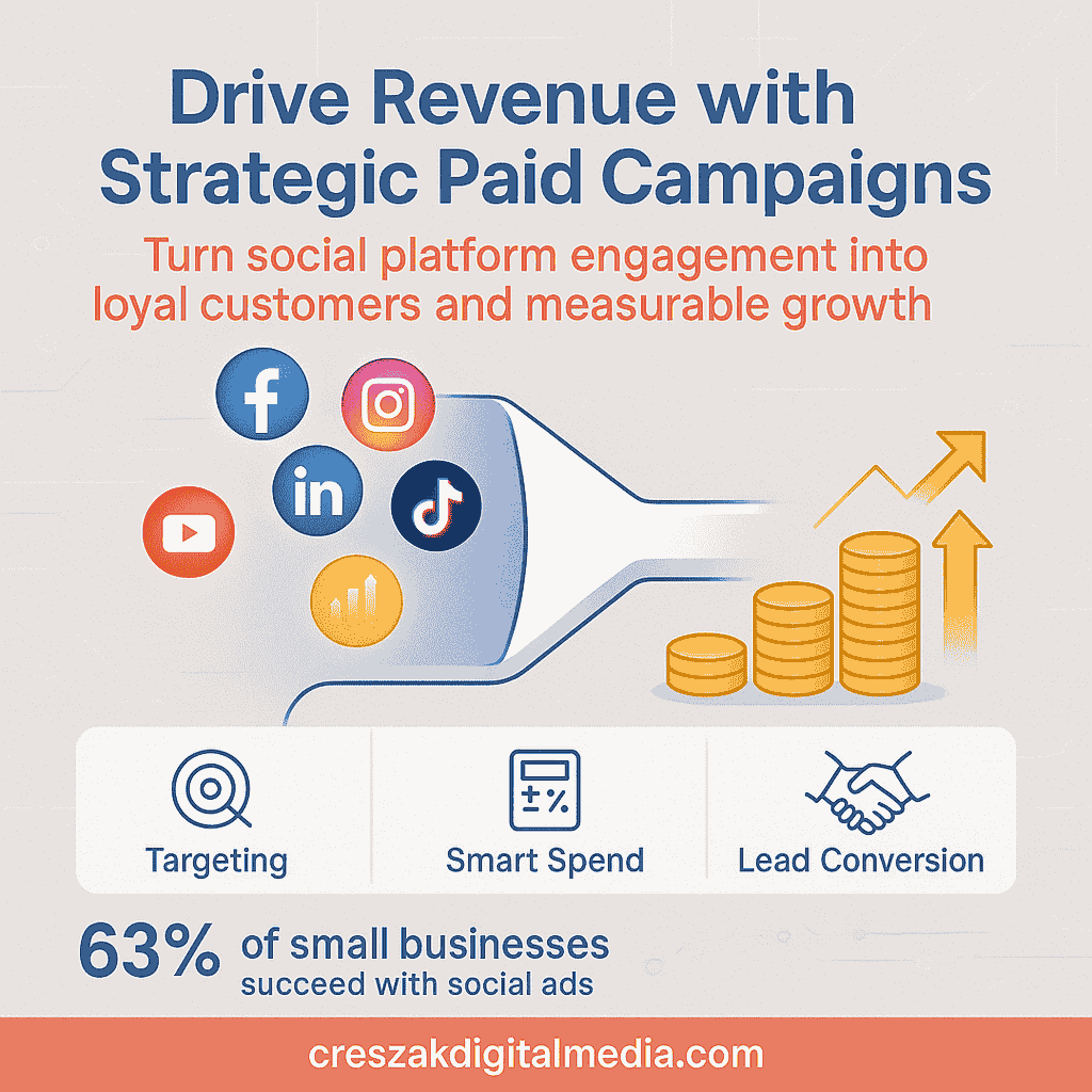 Driving revenue through strategic paid campaigns using Social Media Ads Services from CresZak Digital Media