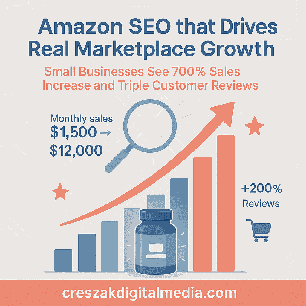 CresZak Digital Media showcasing real client growth achieved through Amazon SEO Services