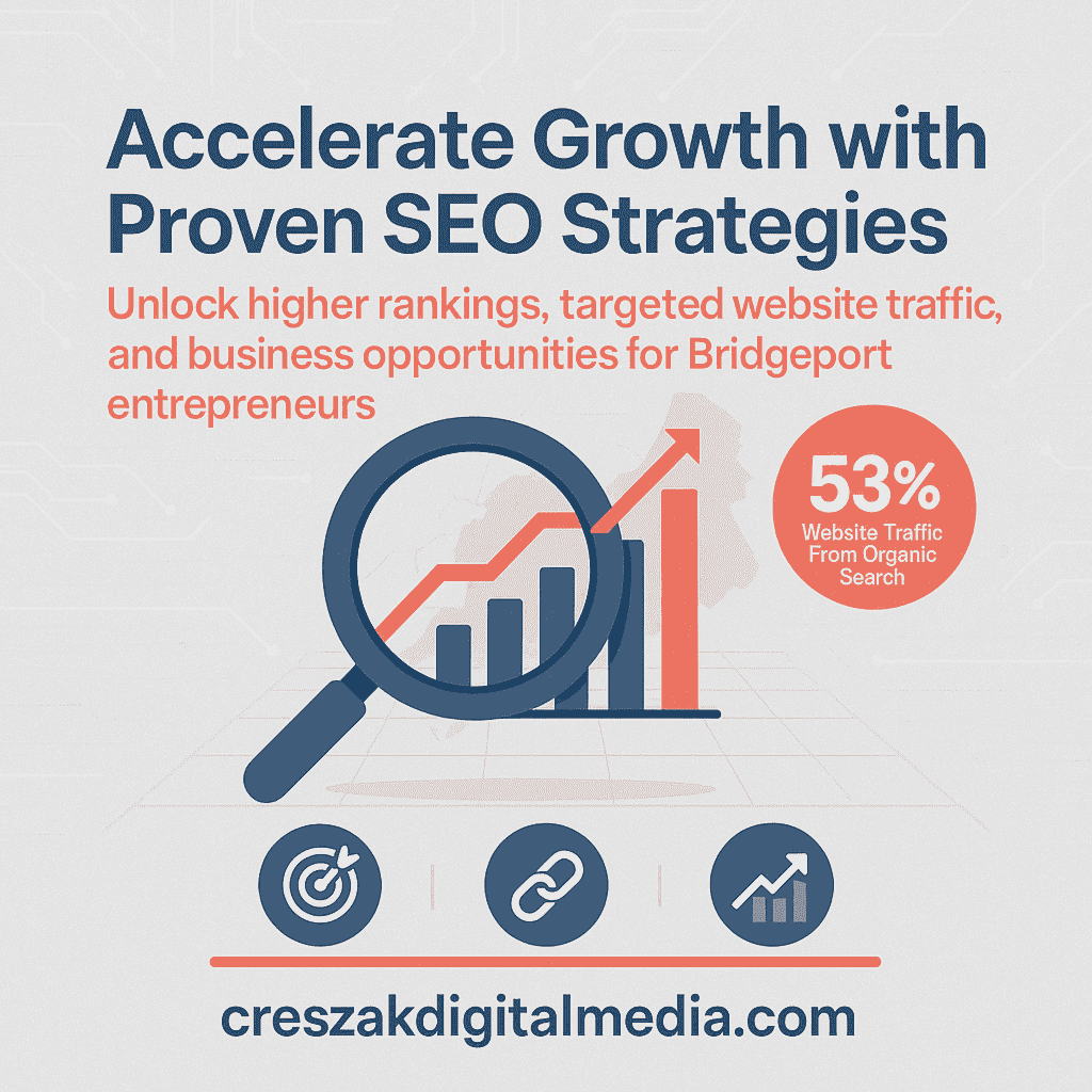 driving traffic and business growth through strategic seo implementation Strategic SEO Services in Bridgeport increasing traffic and growth through data driven optimization by CresZak Digital Media for better visibility