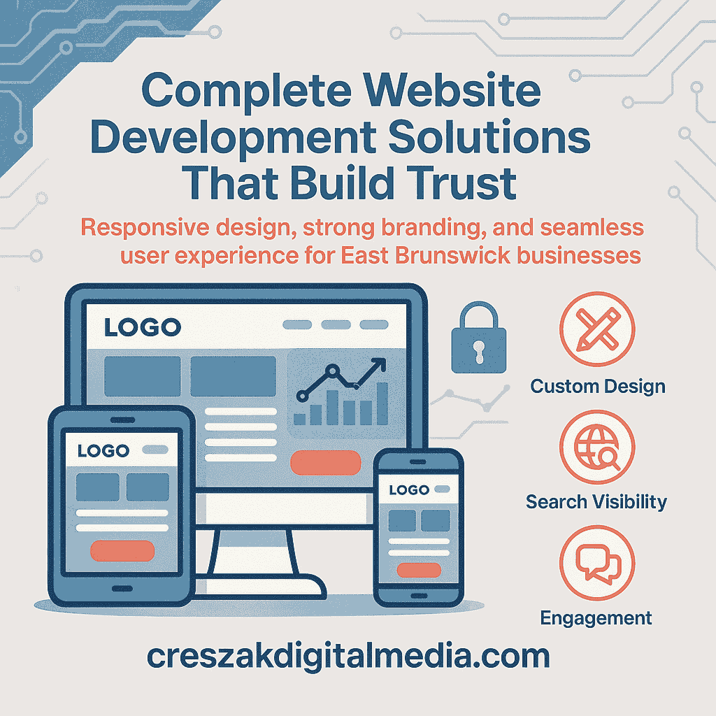 essential components of complete website development solutions Web Design Services in East Brunswick highlighting essential website development components by CresZak Digital Media for conversion optimization