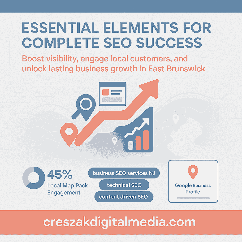 essential elements of complete search optimization solutions Essential elements of SEO Services in East Brunswick delivering complete search optimization by CresZak Digital Media for ranking improvement