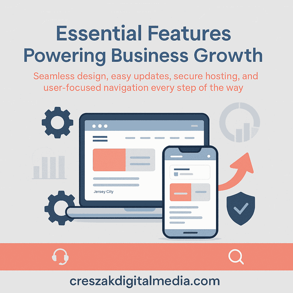 Essential features powering growing businesses with Web Design Services in Jersey City by CresZak Digital Media including responsive design and UX optimization