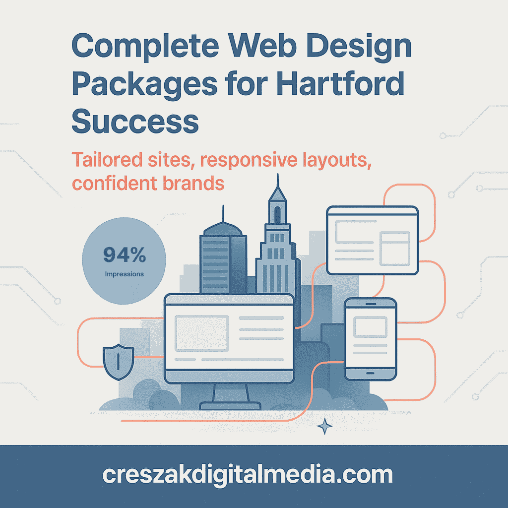 Web Design Services in Hartford covering full design package components by CresZak Digital Media with responsive website development