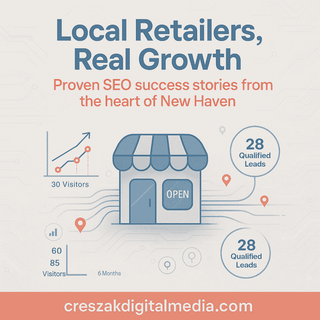 SEO Services in New Haven showcasing local retail success by CresZak Digital Media through local search growth