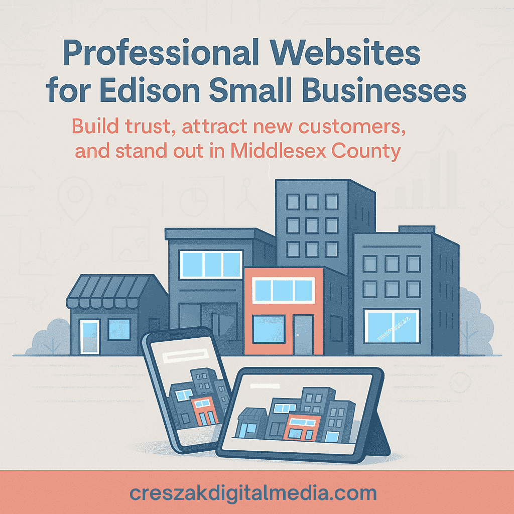 Web Design Services in Edison explaining professional website creation for small businesses by CresZak Digital Media with UX design