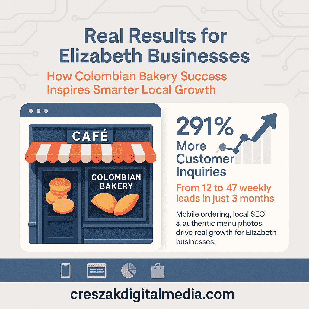 Web Design Services in Elizabeth transforming a Colombian bakery website by CresZak Digital Media with responsive ecommerce design