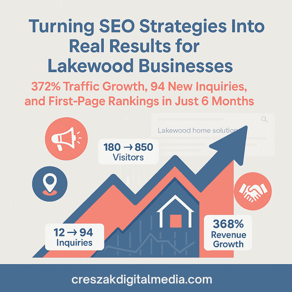 SEO Services in Lakewood showcasing real home services success by CresZak Digital Media through local search growth