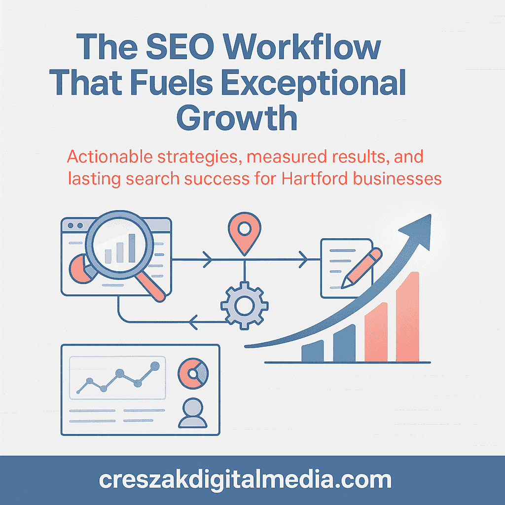 SEO Services in Hartford workflow transforming search performance by CresZak Digital Media using technical SEO and analytics