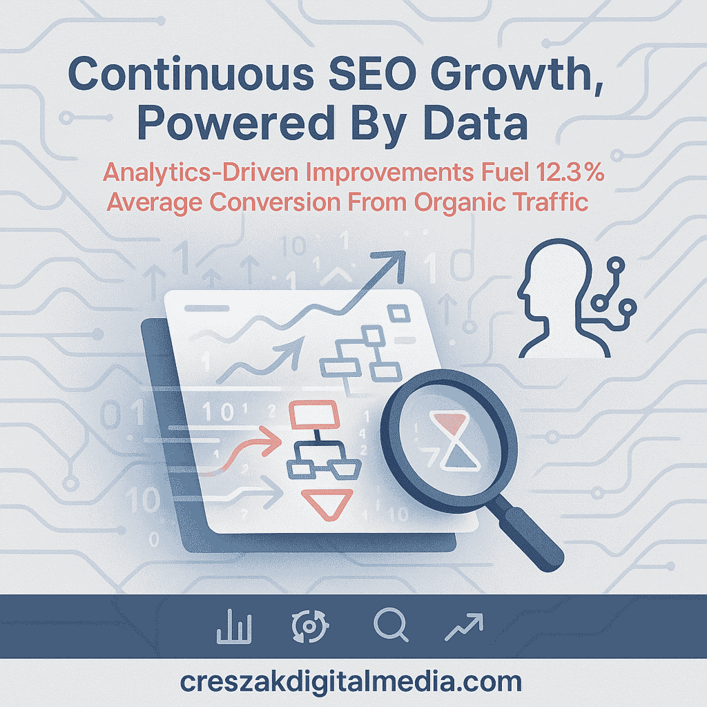 why our data driven seo approach creates continuous seo improvement after launch Data driven SEO Services in Newark creating continuous improvement by CresZak Digital Media through performance analytics