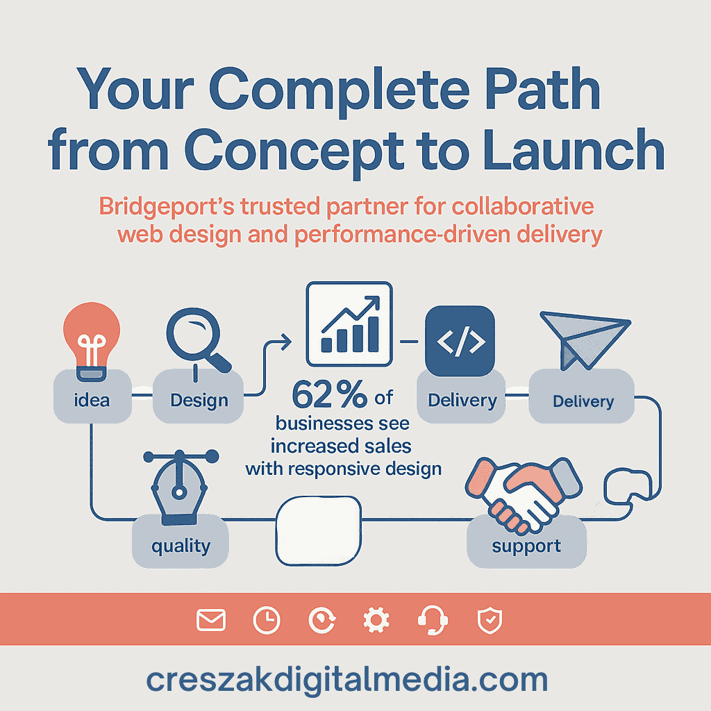Web Design Services in Bridgeport guiding businesses from concept to launch by CresZak Digital Media with responsive website development