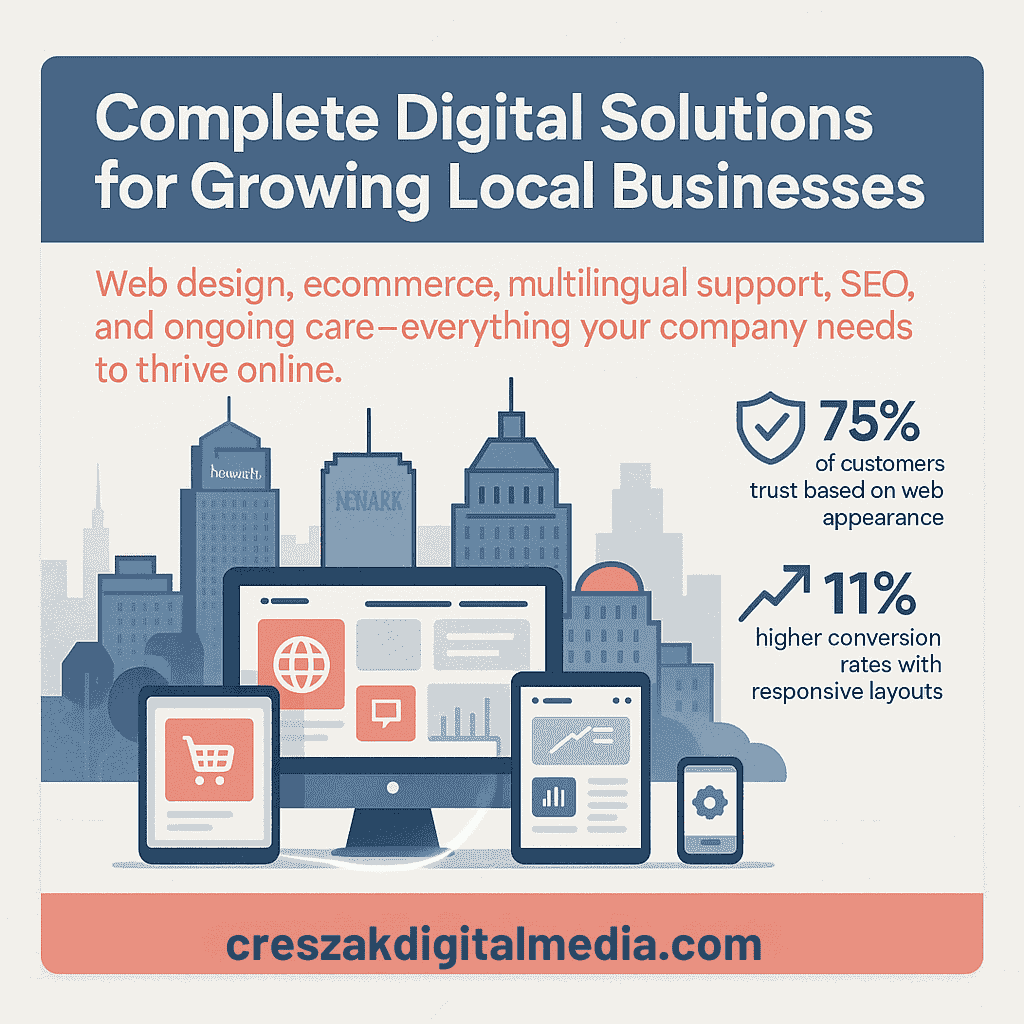 Complete website development features within Web Design Services in Newark by CresZak Digital Media with responsive design and UX strategy
