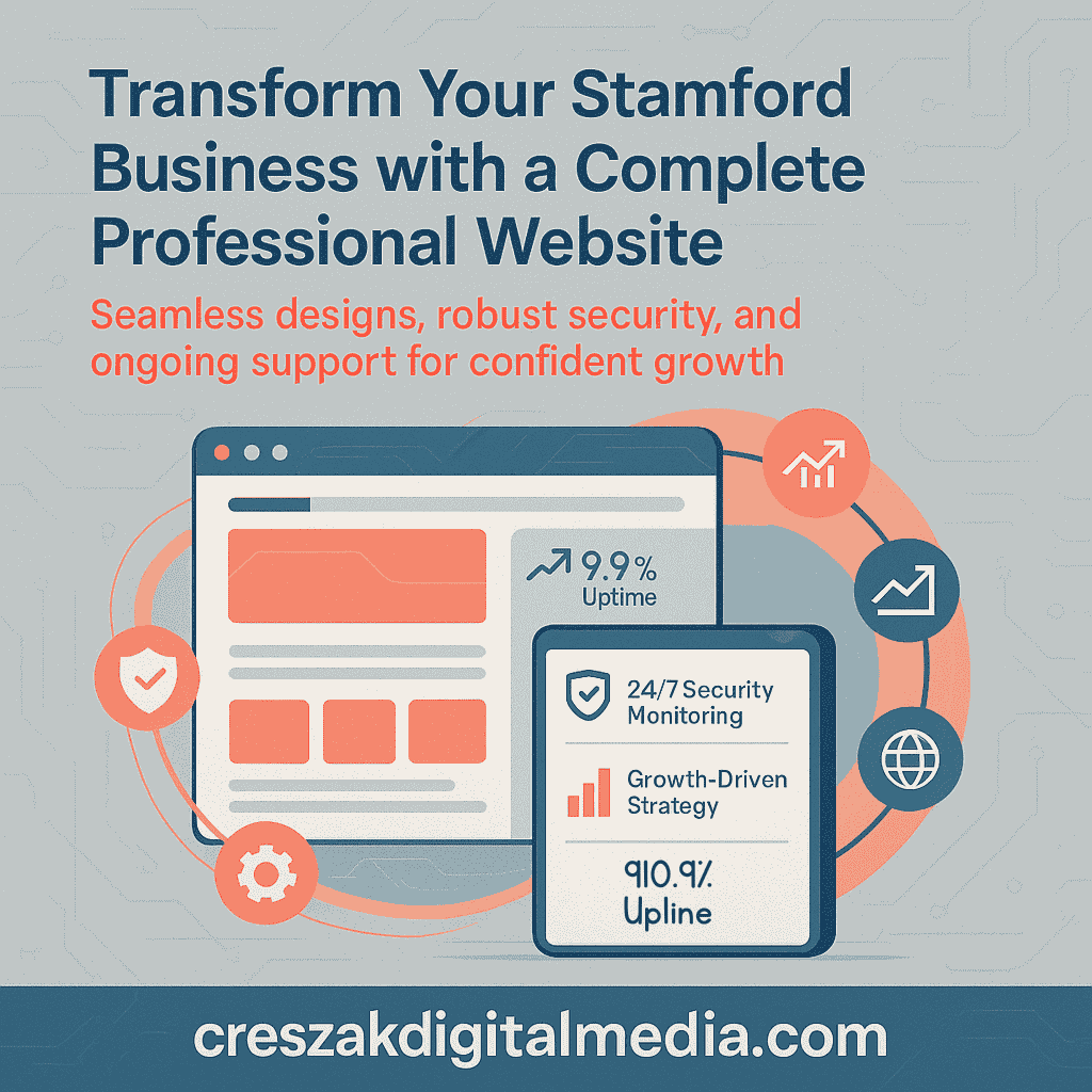 Web Design Services in Stamford featuring essential website components for high performance responsive design by CresZak Digital Media