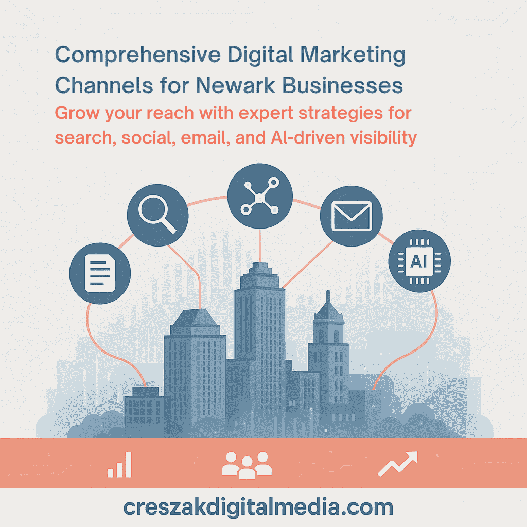 Digital Marketing Services in Newark covering essential channels like SEO and content marketing by CresZak Digital Media