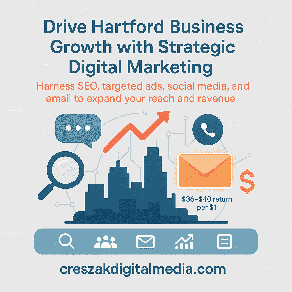 Digital Marketing Services in Hartford covering core channels like SEO and content marketing by CresZak Digital Media