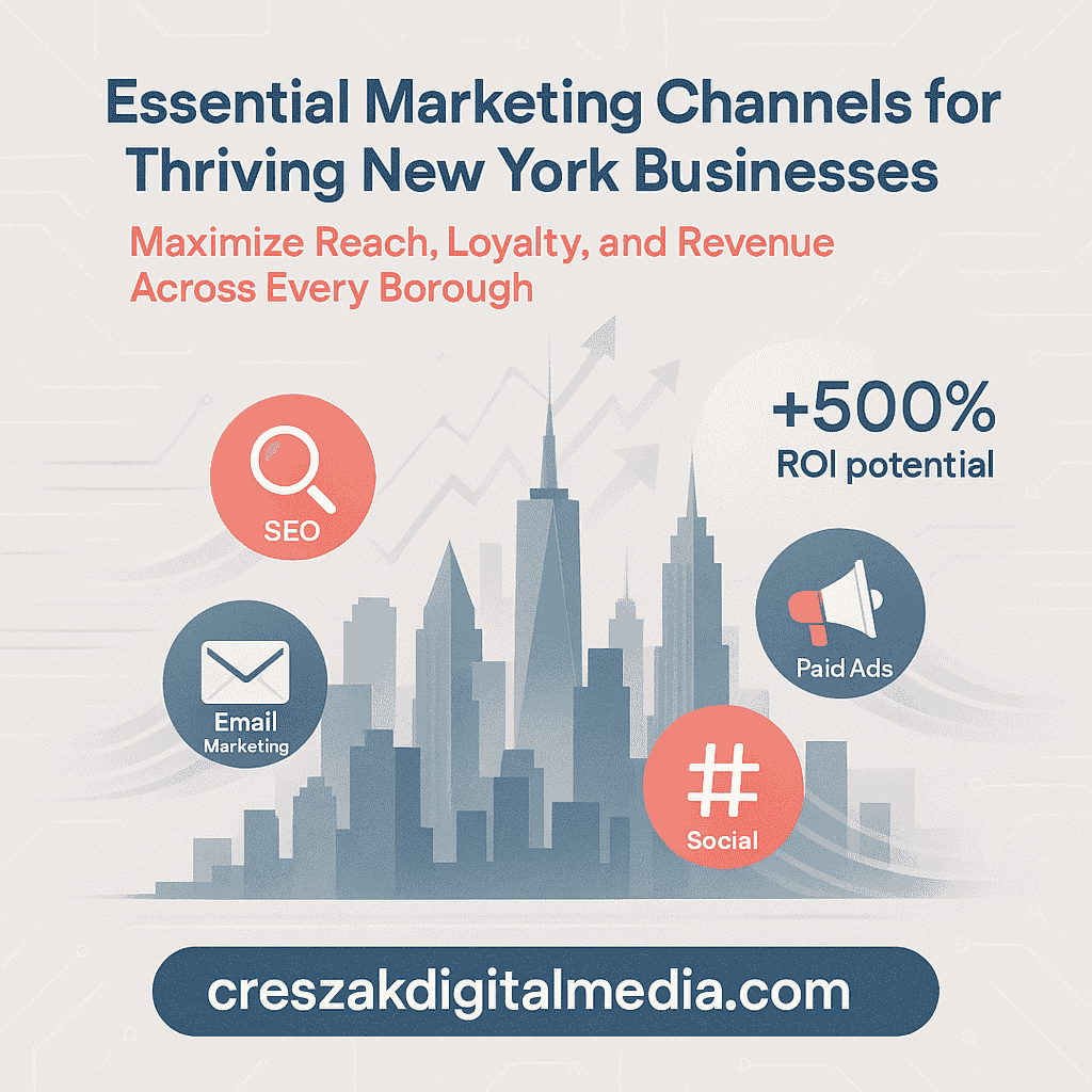 Digital Marketing Services in New York covering essential channels like SEO and content marketing by CresZak Digital Media