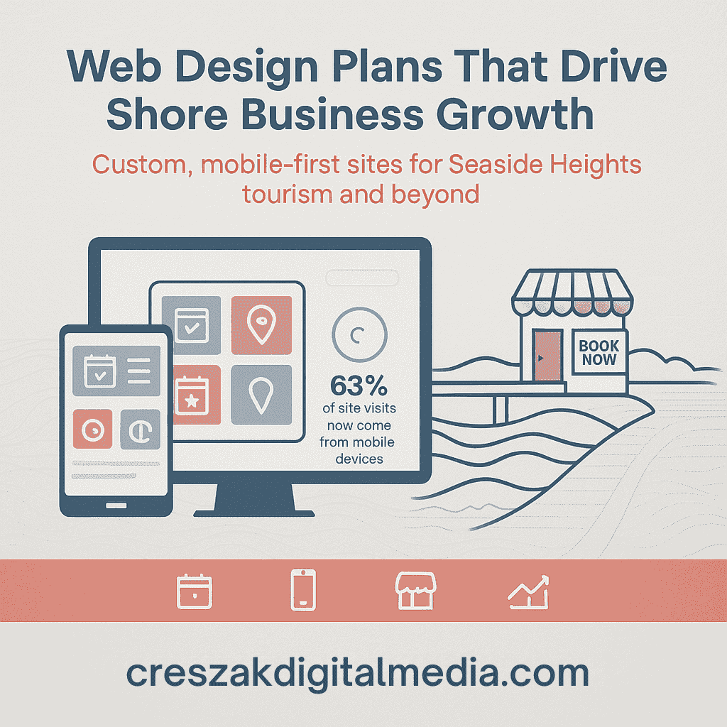 Web Design Services in Seaside Heights plan showing key website development components for shore businesses by CresZak Digital Media