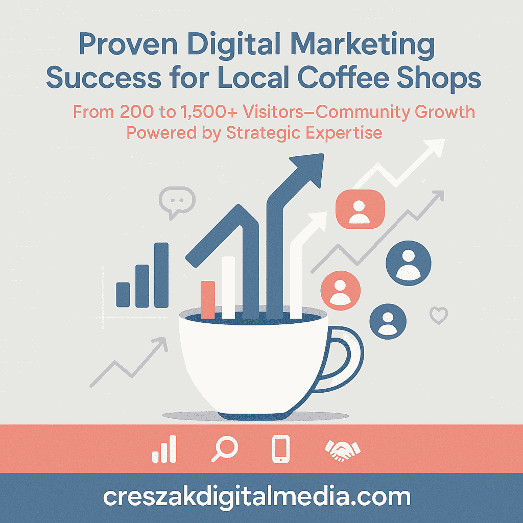 Digital Marketing Services in Bridgeport success story showing coffee shop growth through local SEO by CresZak Digital Media