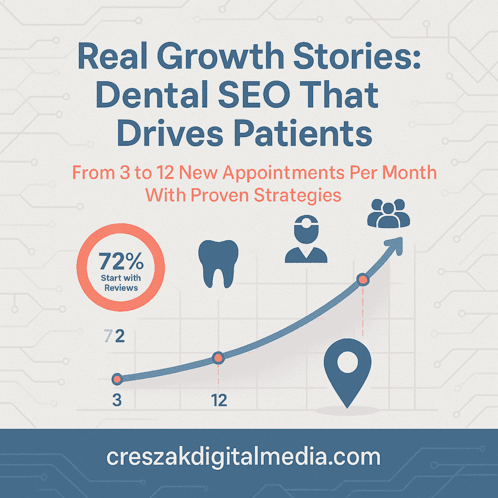 Real growth stories from dental practices trusting strategic SEO services for dentists by CresZak Digital Media