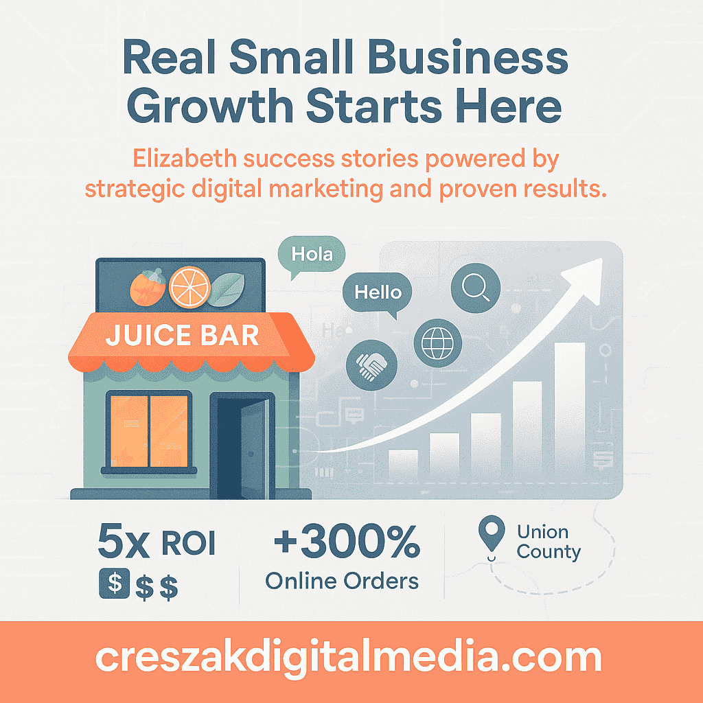 Digital Marketing Services in Elizabeth success story showing small business growth through local SEO by CresZak Digital Media