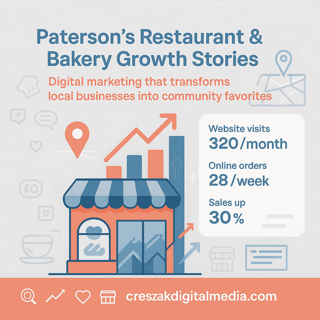 Digital Marketing Services in Paterson success story showing restaurant and bakery growth through local SEO by CresZak Digital Media