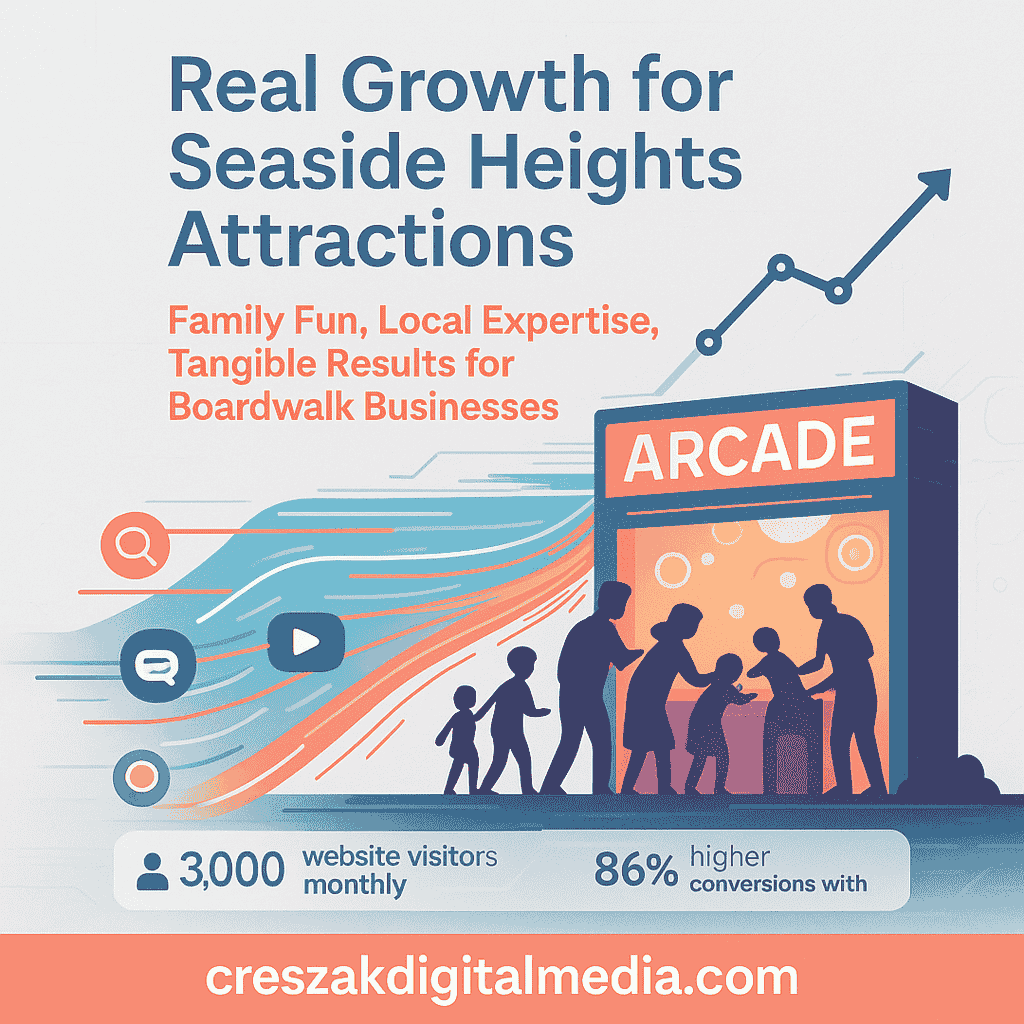 Digital Marketing Services in Seaside Heights success story showing arcade growth through local SEO by CresZak Digital Media