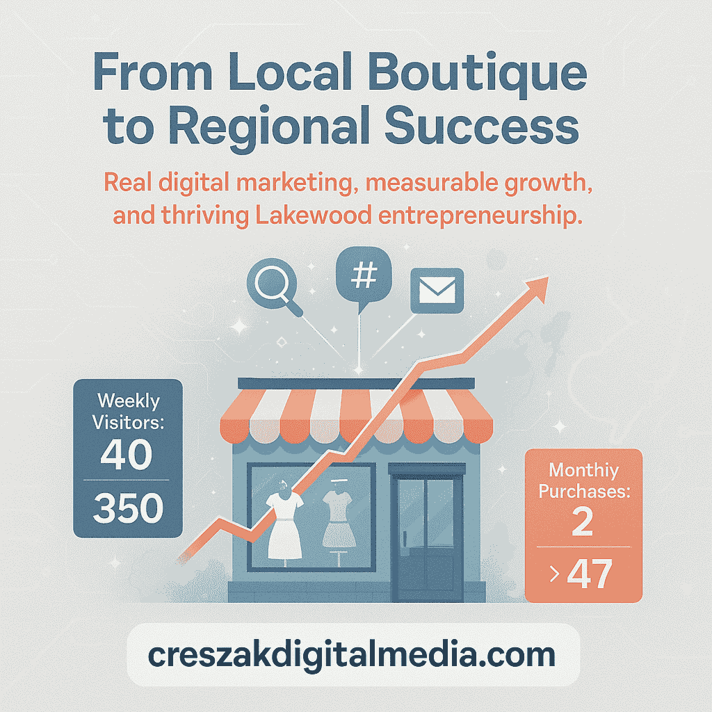 Digital Marketing Services in Lakewood success story showing boutique growth through local SEO by CresZak Digital Media