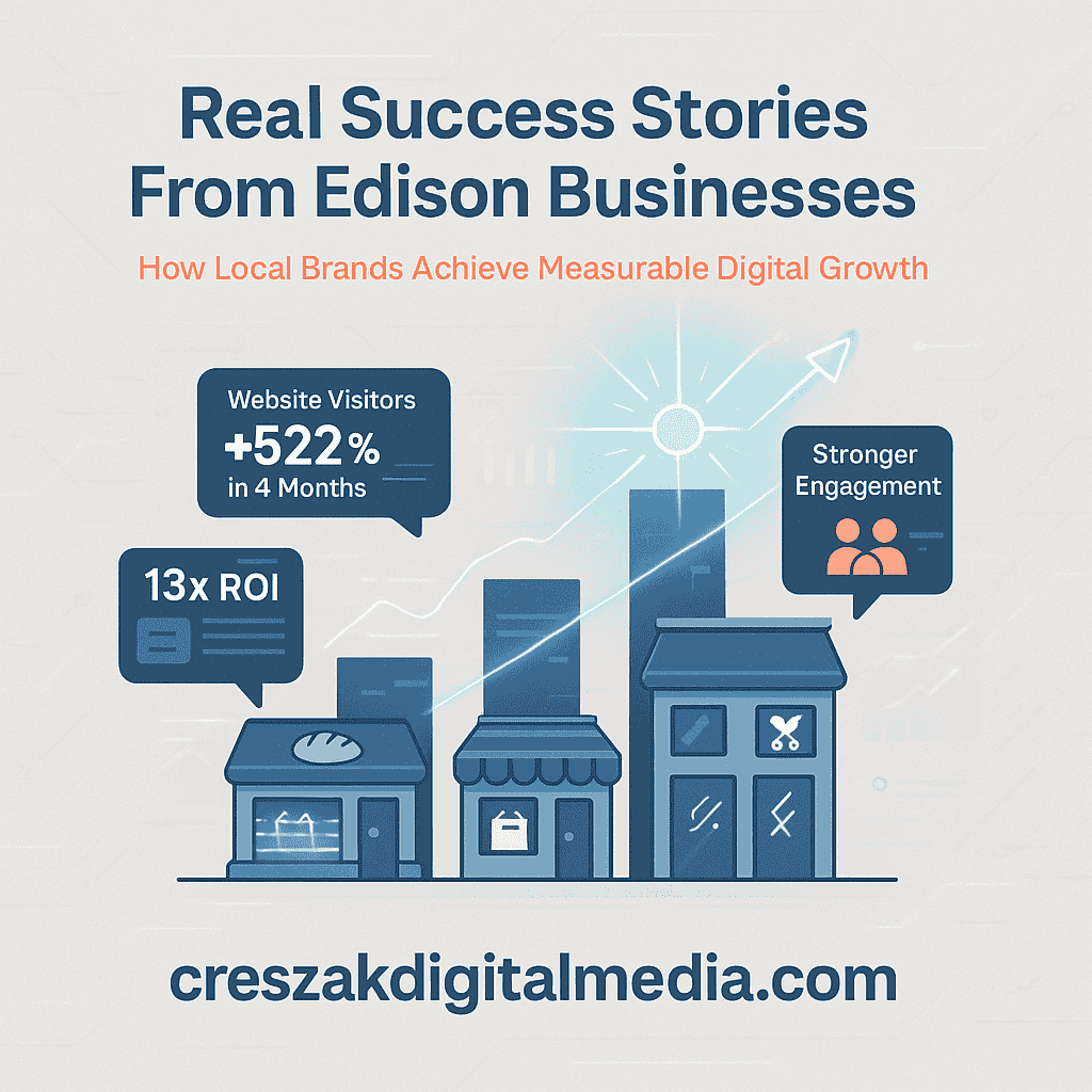 Digital Marketing Services in Edison success stories showing small business growth through local SEO by CresZak Digital Media