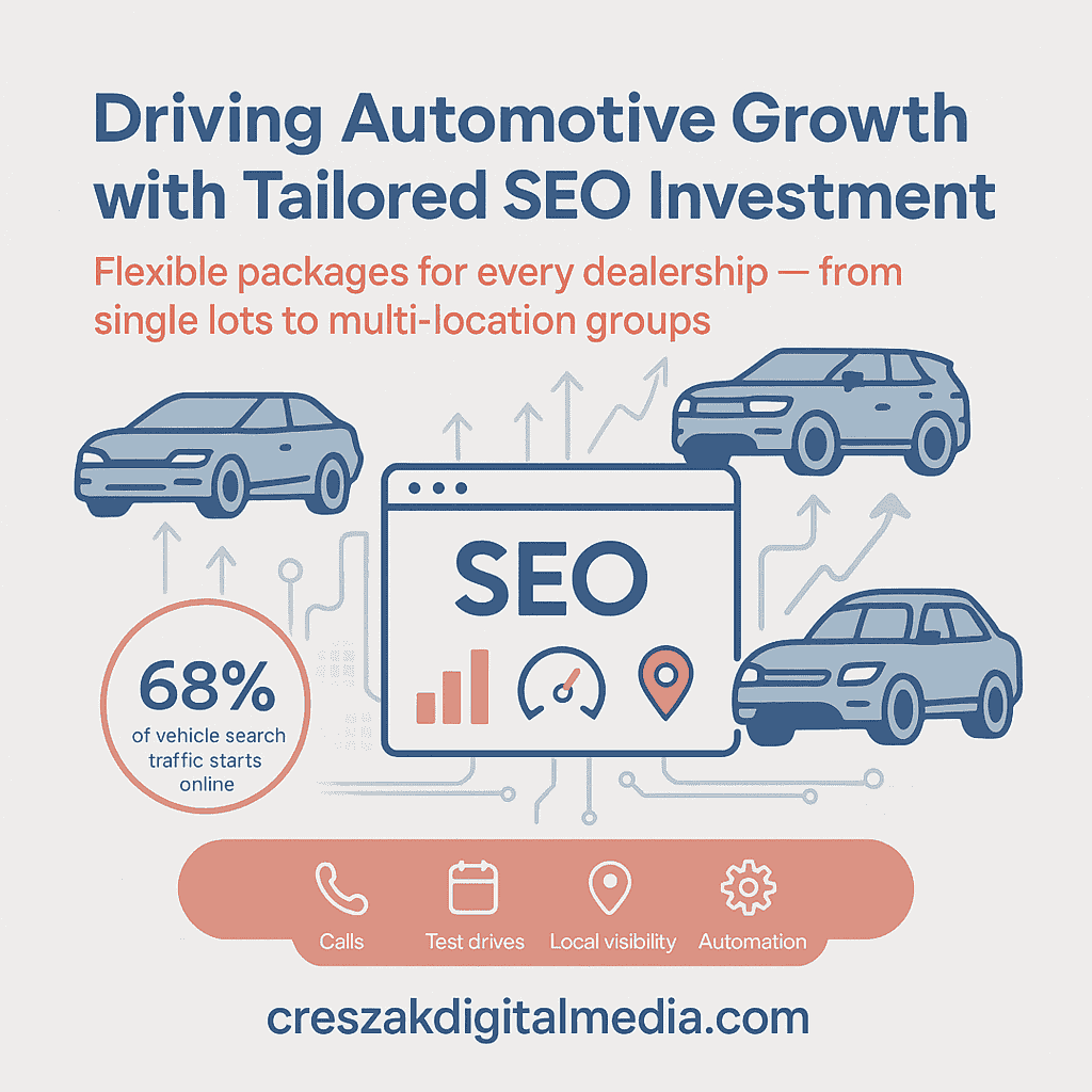Tailored SEO investment options for every automotive business with CresZak Digital Media dealership experts